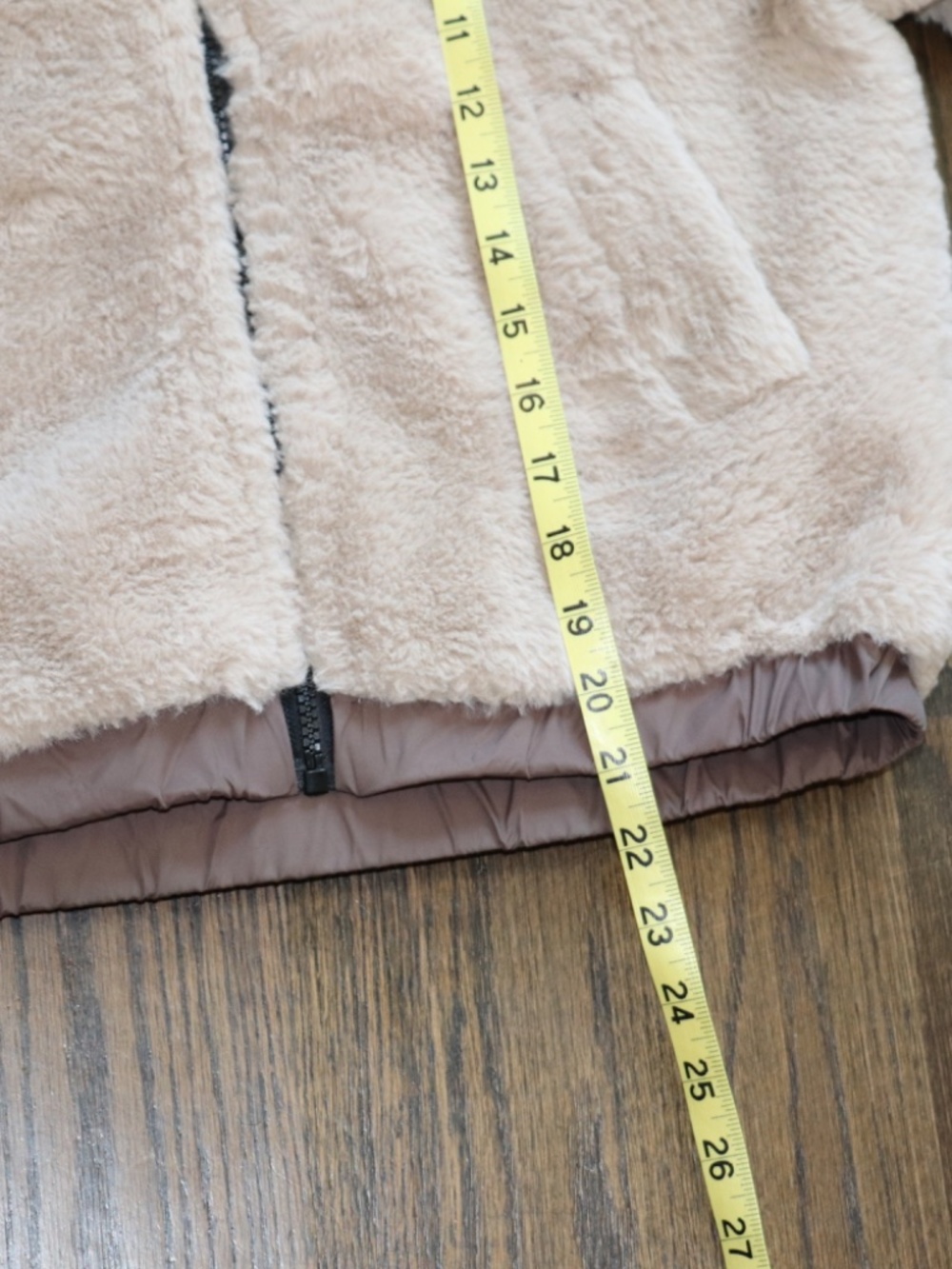 Zara girls hooded faux fur bomber jacket beige brown size 9 zipper sherpa teddy - Picture 7 of 9